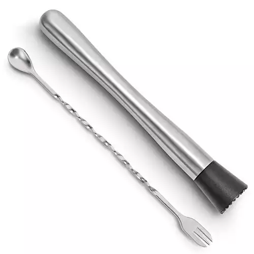 Hiware 10 Inch Stainless Steel Cocktail Muddler and Mixing Spoon