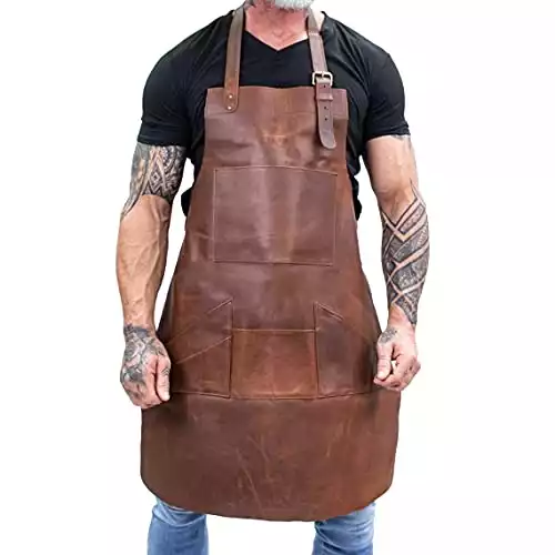 LINDSEY STREET Black Leather Apron with Leather Pockets