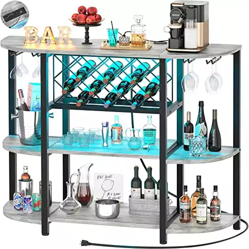Unikito 4-Tier Metal Bar Cabinet with Outlet and LED Light