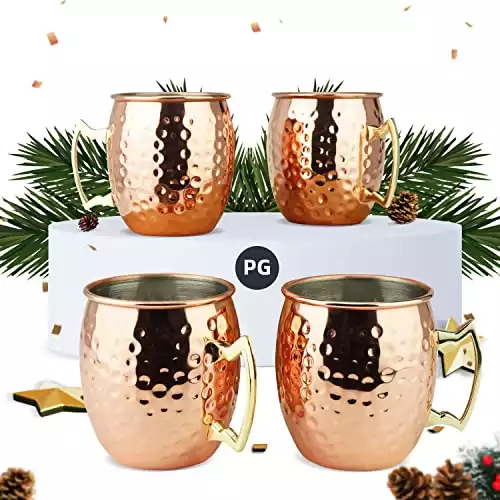 PG Moscow Mule Mugs | Large Size 19 ounces | Set of 4 Hammered Cups