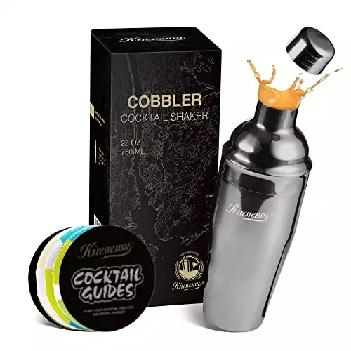 KITESSENSU Cobbler Cocktail Shaker - 24oz Martini Shaker with Strainer - Premium 18/8 Stainless Steel Drink Mixing Shaker with Recipes Booklet - Black