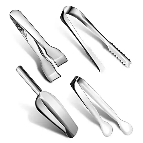 4 Piece Ice Tongs and Scoops Stainless Steel Set