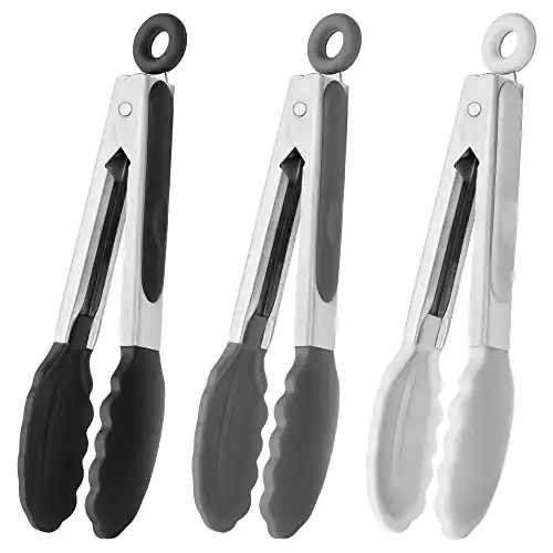 HINMAY Small Silicone Tongs 7-Inch Mini Serving Tongs