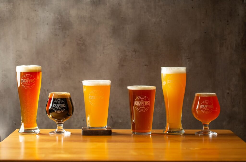 selection of different craft beers lined up